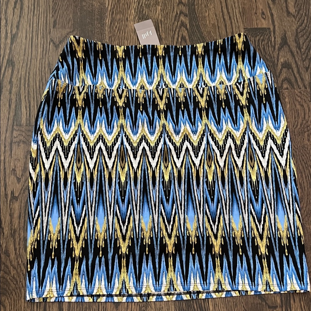 J. Jill Wearever Vibrant Blue and Gold Patterned Pencil Skirt, size S, NWT